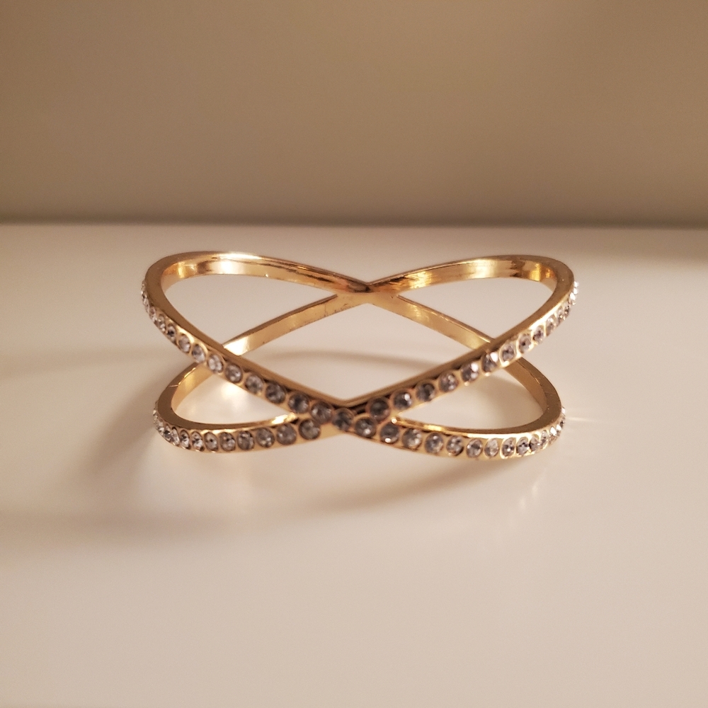 Gold Tone & Crystal Criss Cross Infinity Bracelet